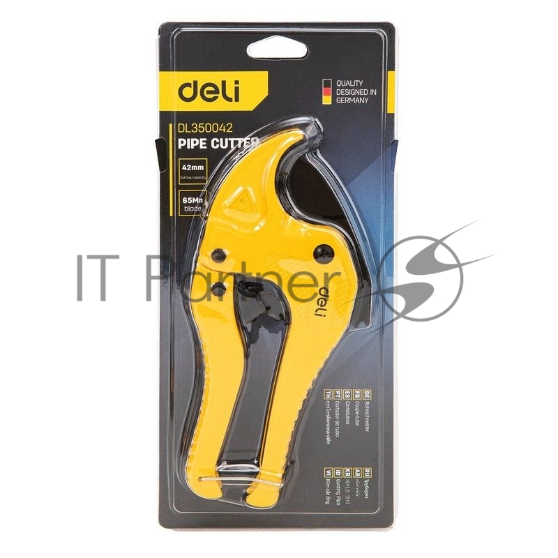 Труборез Deli DL350042 42мм Диапазон реза 42 мм. Тефлоновое покрытие. Лезвие из нержавеющей стали. Корпус алюминиевый сплав.