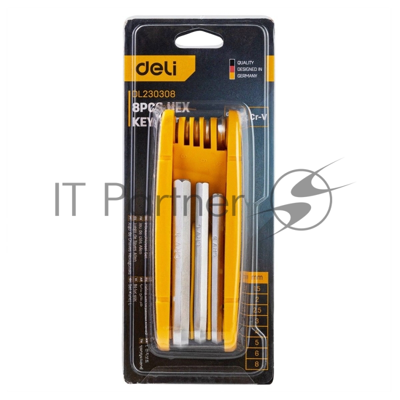 Набор шестигранных ключей Deli DL230308 Материал: CR-V. Спецификация: 1,5,2,2,5,3,4,5,6,8мм.
