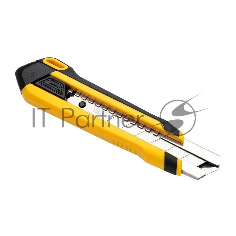 Технический нож Deli DL025 25мм SK4. 2-ступенчатое лезвие. Ударопрочный и обрезиненный корпус. Кнопка автоматической блокировки.