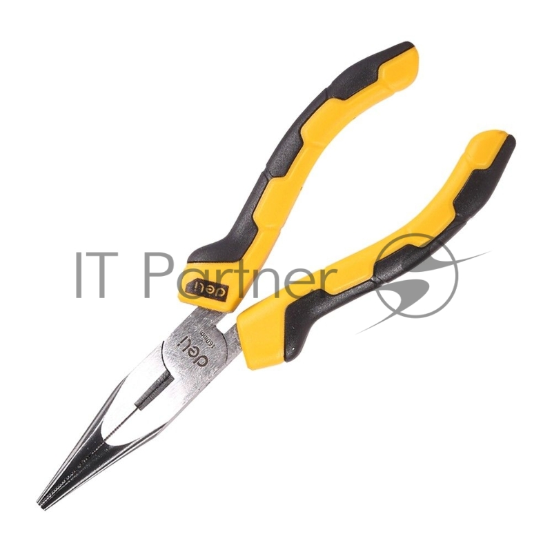 Удлиненные плоскогубцы Deli DL2106 6 Размер: 6 дюймов. Высококачественная углеродистая сталь. Двухкомпонентная ручка. Черная отделка и полировка.