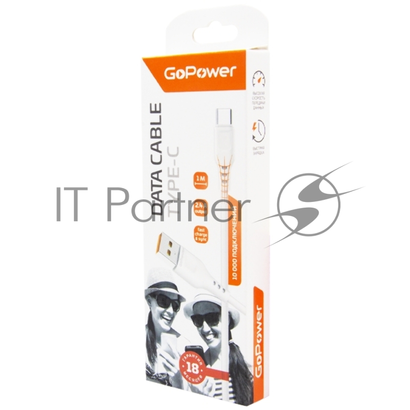 Кабель GoPower GP01T USB (m)-Type-C (m) 1.0м 2.4A ПВХ белый (1/800)
