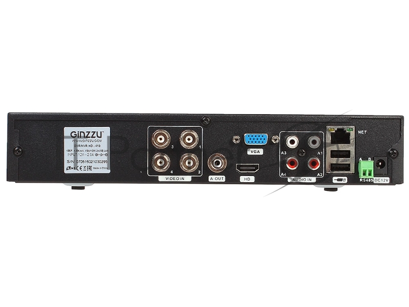 Комплект Видеонаблюдения GINZZU HK-442D 4-канальный 1080N гибридный 3 в 1 видеорегистратор / 2 ул +2 куп AHD камеры 2.0Mp (ИК подстветка до 20м, метал