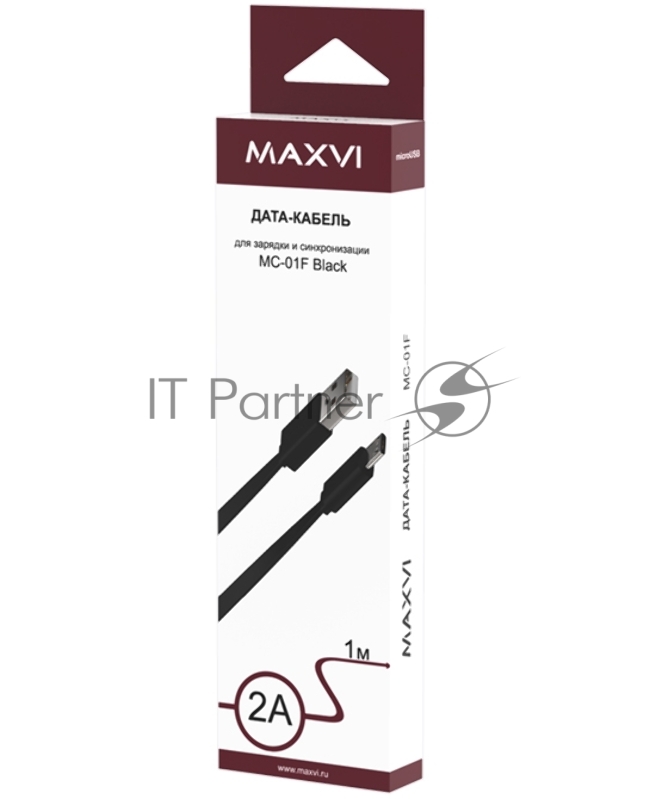Кабель Maxvi MC-01F black USB-A - microUSB, 2A Описание: Плоский кабель, ток макс. нагрузки 2А, макс. напряжение 5V стандарт USB 2.0 длина 1м, материал PVC, черный