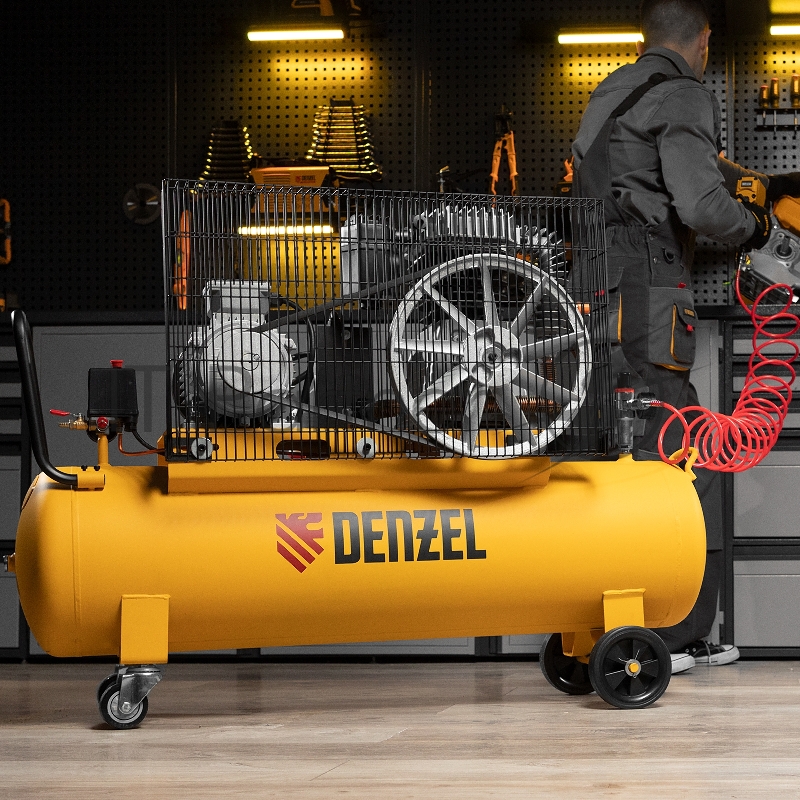 Компрессор воздушный рем. привод BCI4000-T/100, 4,0 кВт, 100 литров, 690 л/мин// Denzel