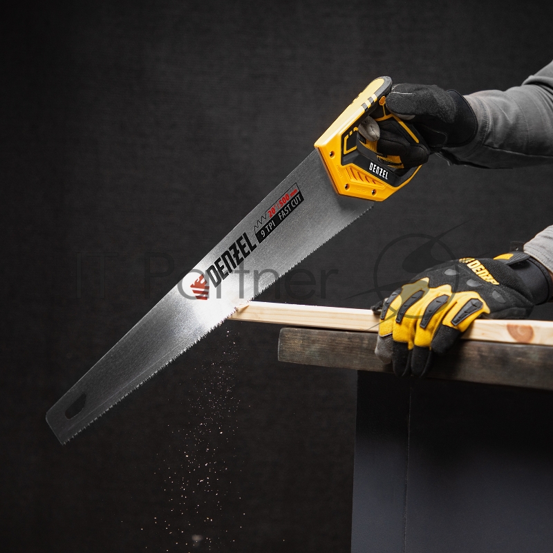 Ножовка по дереву, 500 мм, 9 TPI, зуб 3D, двухкомпонентная рукоятка// Denzel