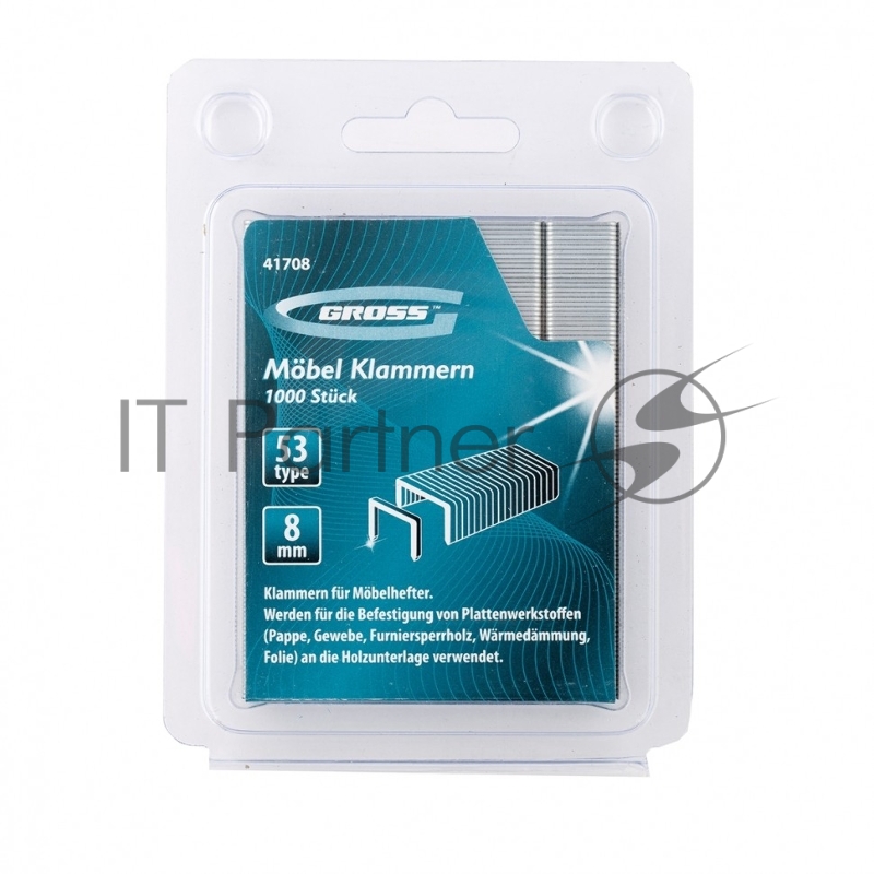 Скобы, 8 мм, для мебельного степлера, усиленные, тип 53, 1000 шт.// Gross