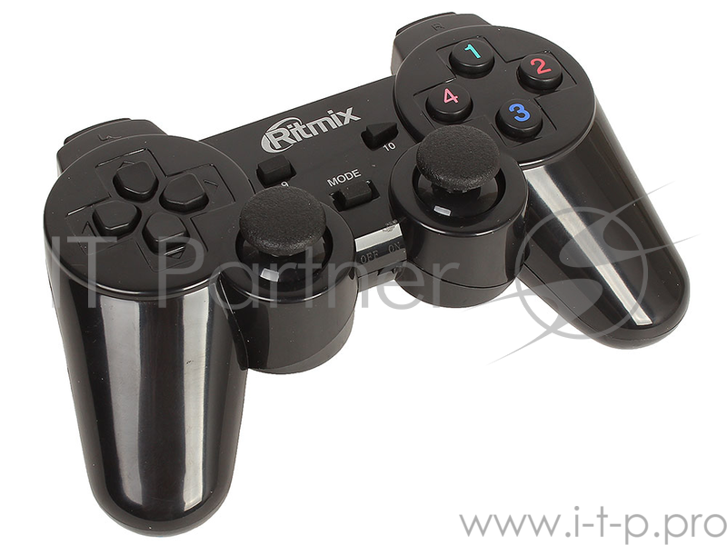 Геймпад RITMIX GP-020WPS Black беспроводной 2,4 Ггц, для ПК/PS3, USB+PS коннектор, 2 вибромотора, 1