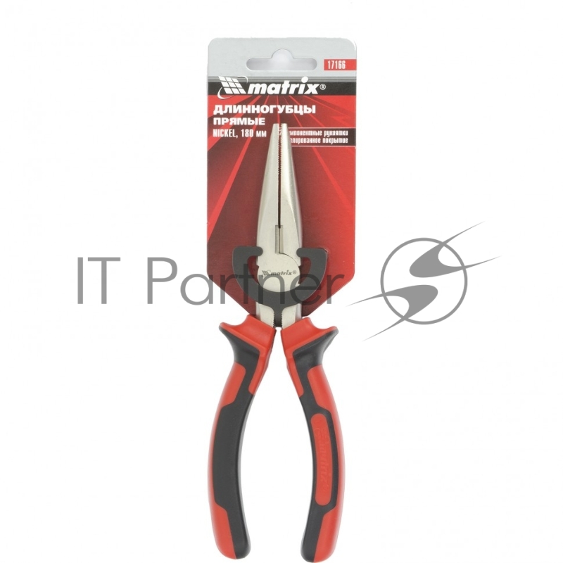 Длинногубцы NICKEL, 180 мм, прямые никелированные, двухкомпонентные рукоятки// Matrix