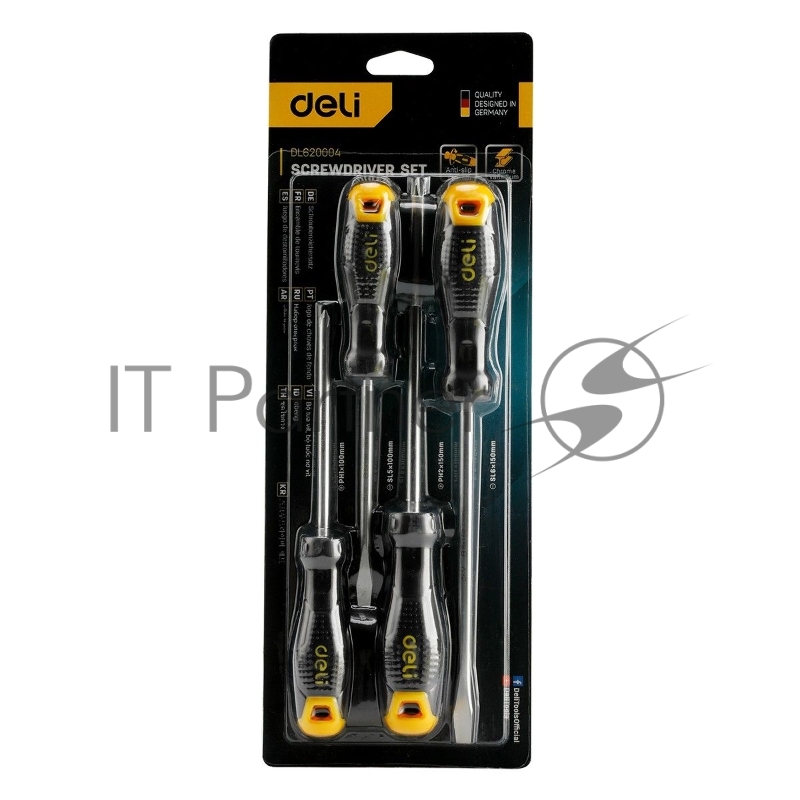 Набор отверток Deli DL620004 4шт SL5x100 + SL6x150 + PH1x100 + PH2x150