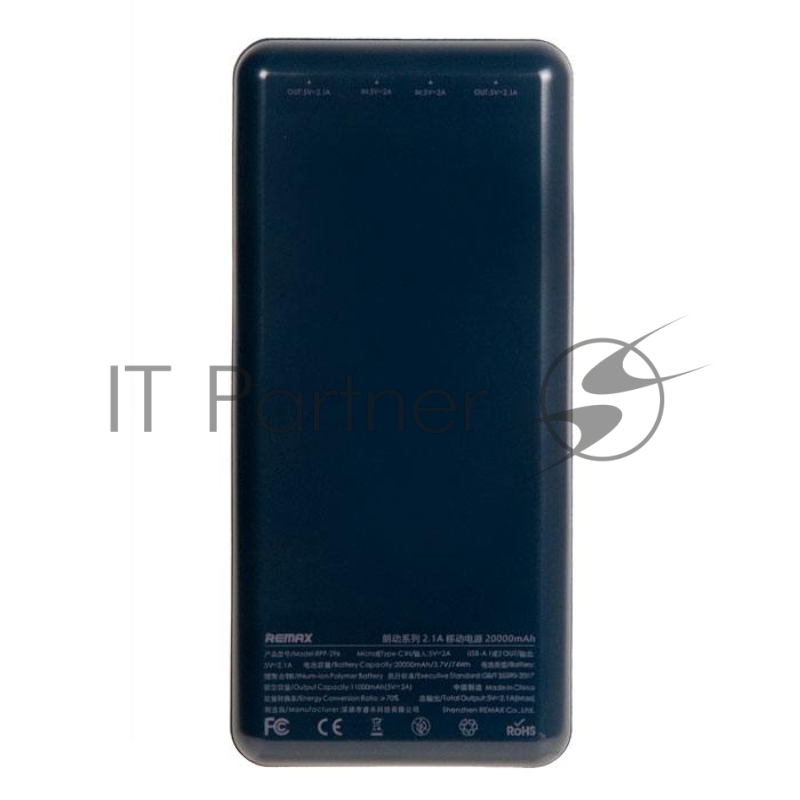 Внешний аккумулятор REMAX RPP-296 Landon Power Bank, 2.1A, (20000mAh), синий