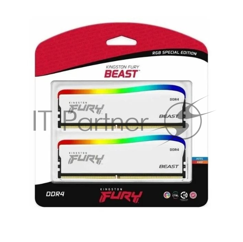 Модуль памяти DDR 4 DIMM 32Gb PC25600, 3200Mhz, Kingston FURY Beast White RGB SE (Kit of 2), CL16 (KF432C16BWAK2/32) (retail)