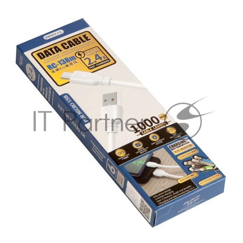 Кабель USB REMAX RC-138m Suji Pro для Micro USB, 2.4А, длина 1.0м, белый
