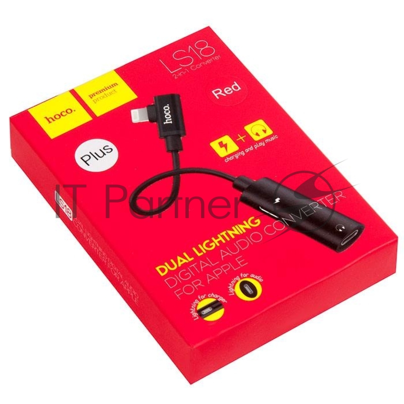 Аудио-переходник HOCO lS18 dual lightning digital audio converter красный