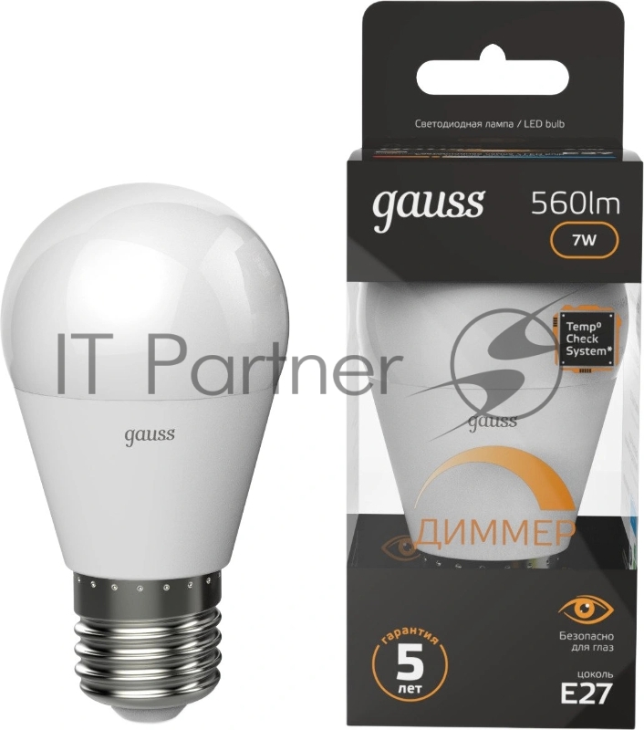 Лампа светодиодная Led Globe-dim E27 7Вт 3000К диммируемая Gauss 105102107-D