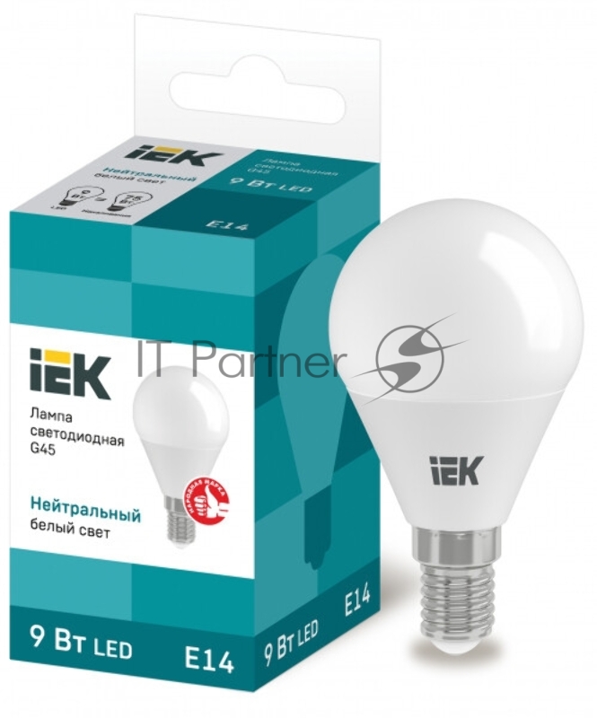 Лампа светодиодная LED 9Вт 230В 4000К E14 шар | LLE-G45-9-230-40-E14 | IEK
