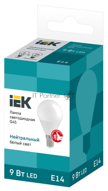 Лампа светодиодная LED 9Вт 230В 4000К E14 шар | LLE-G45-9-230-40-E14 | IEK