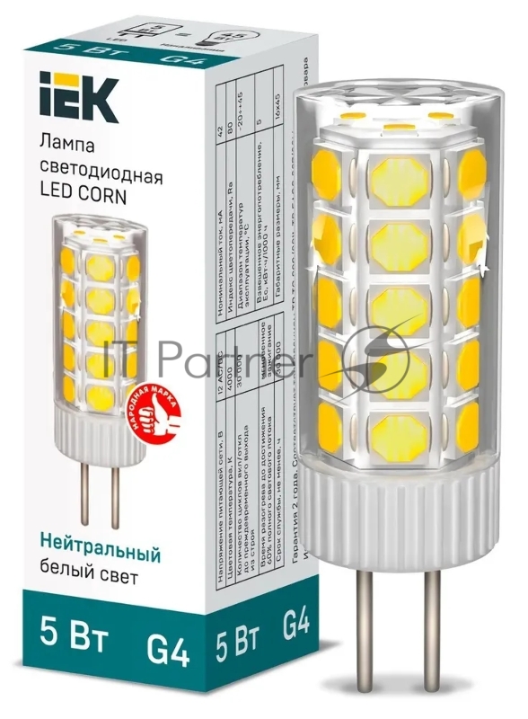 Лампа светодиодная CORN 5Вт капсула 4000К G4 12В керамика IEK LLE-CORN-5-012-40-G4