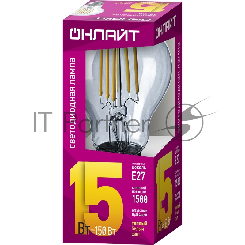 Лампа светодиодная ОНЛАЙТ 80 878 OLL-F-A60-15-230-2.7K-E27 80878