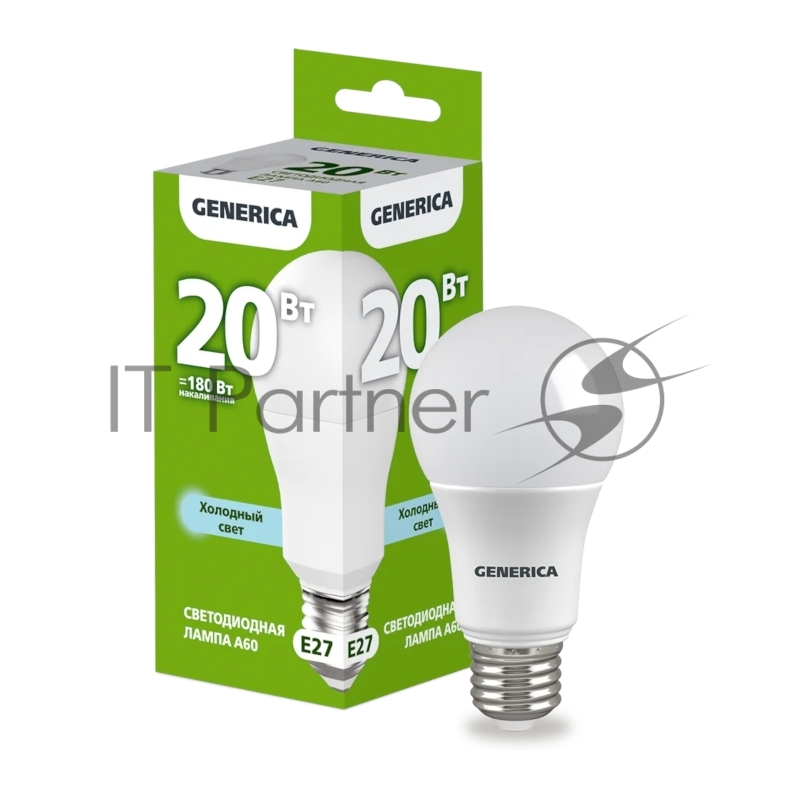 Лампа светодиодная A60 20Вт грушевидная 6500К E27 230В GENERICA LL-A60-20-230-65-E27-G