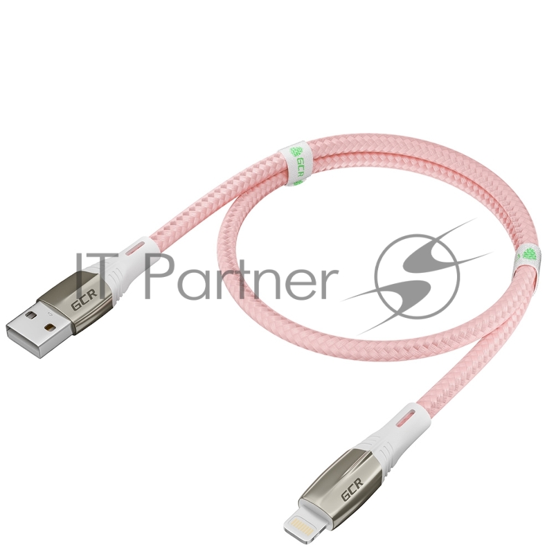 Кабель Greenconnect 1.2m для iPod, iPhone, iPad series MERCEDES& LED, PINK NYLON, супер быстрая зарядка, MFI, GCR-52165