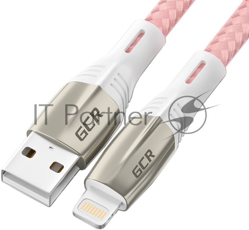 Кабель Greenconnect 1.2m для iPod, iPhone, iPad series MERCEDES& LED, PINK NYLON, супер быстрая зарядка, MFI, GCR-52165
