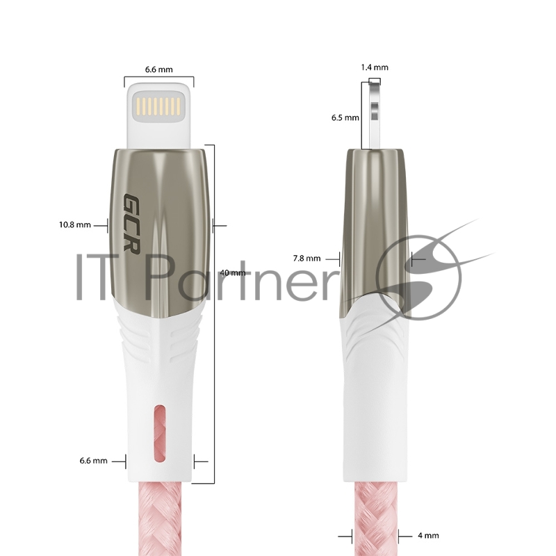 Кабель Greenconnect 1.2m для iPod, iPhone, iPad series MERCEDES& LED, PINK NYLON, супер быстрая зарядка, MFI, GCR-52165