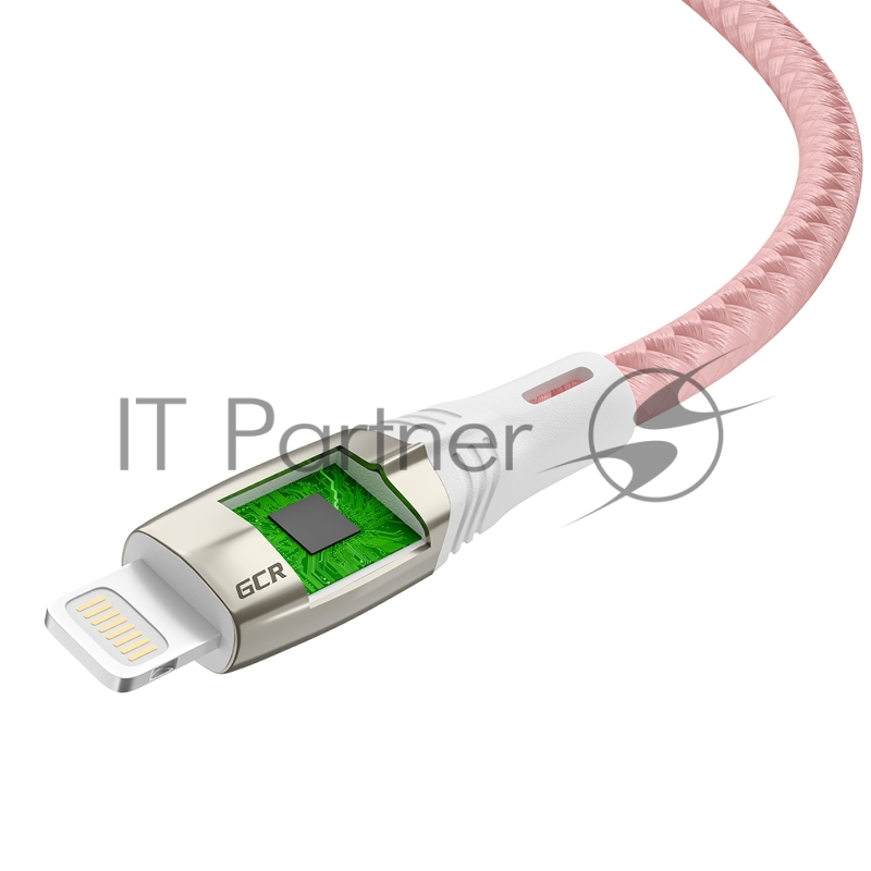 Кабель Greenconnect 1.2m для iPod, iPhone, iPad series MERCEDES& LED, PINK NYLON, супер быстрая зарядка, MFI, GCR-52165