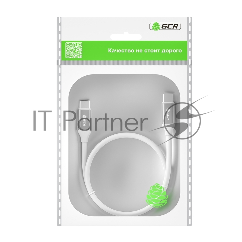 Кабель GCR 0.5m TypeC/TypeC POWER DELIVERY, быстрая зарядка, белый, AL корпус серебро, белый ПВХ, 28/22 AWG, GCR-52361