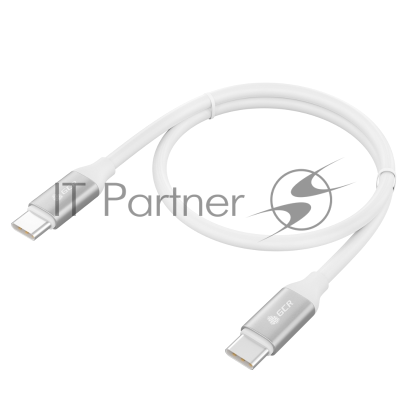 Кабель GCR 0.5m TypeC/TypeC POWER DELIVERY, быстрая зарядка, белый, AL корпус серебро, белый ПВХ, 28/22 AWG, GCR-52361