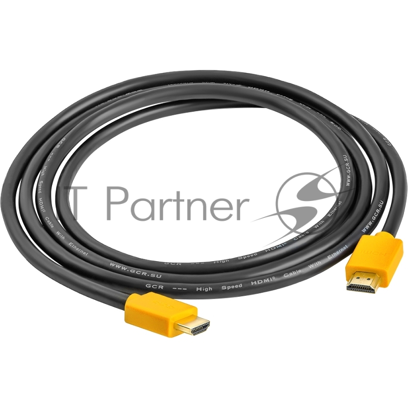 Кабель GCR 1.8m HDMI версия 1.4, черный, желтые коннекторы, OD7.3mm, 30/30 AWG, позолоченные контакты, Ethernet 10.2 Гбит/с, 3D, 4K GCR-HM440-1.8m, экран