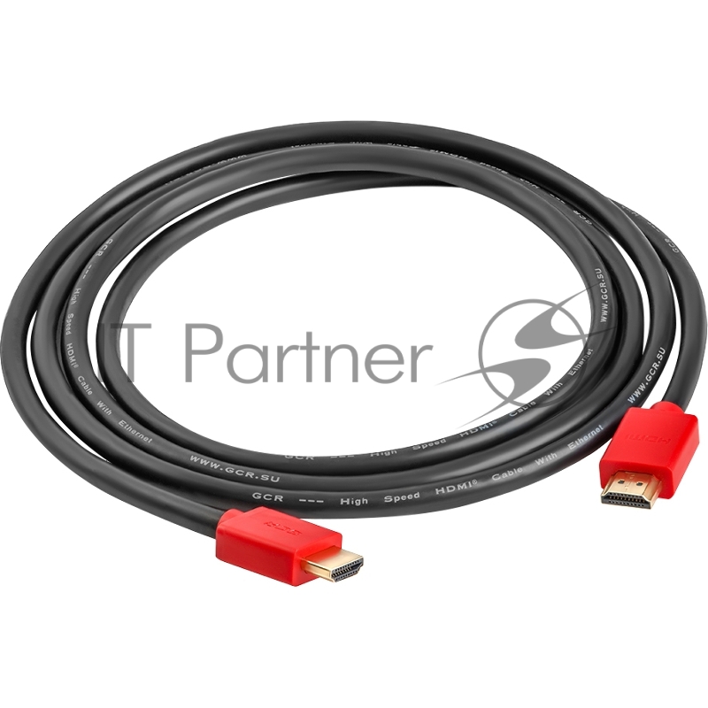 Кабель GCR 3.0m HDMI версия 1.4, черный, красные коннекторы, OD7.3mm, 30/30 AWG, позолоченные контакты, Ethernet 10.2 Гбит/с, 3D, 4K GCR-HM450-3.0m, экран