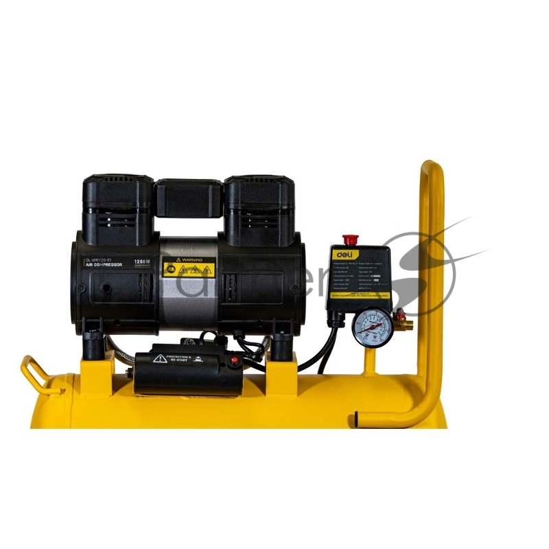 Компрессор воздушный безмаслянный Deli DL-WKY25-E1 (мощность 1,2кВт, 25литров, 80л/мин, 7атм, 2800об/мин)