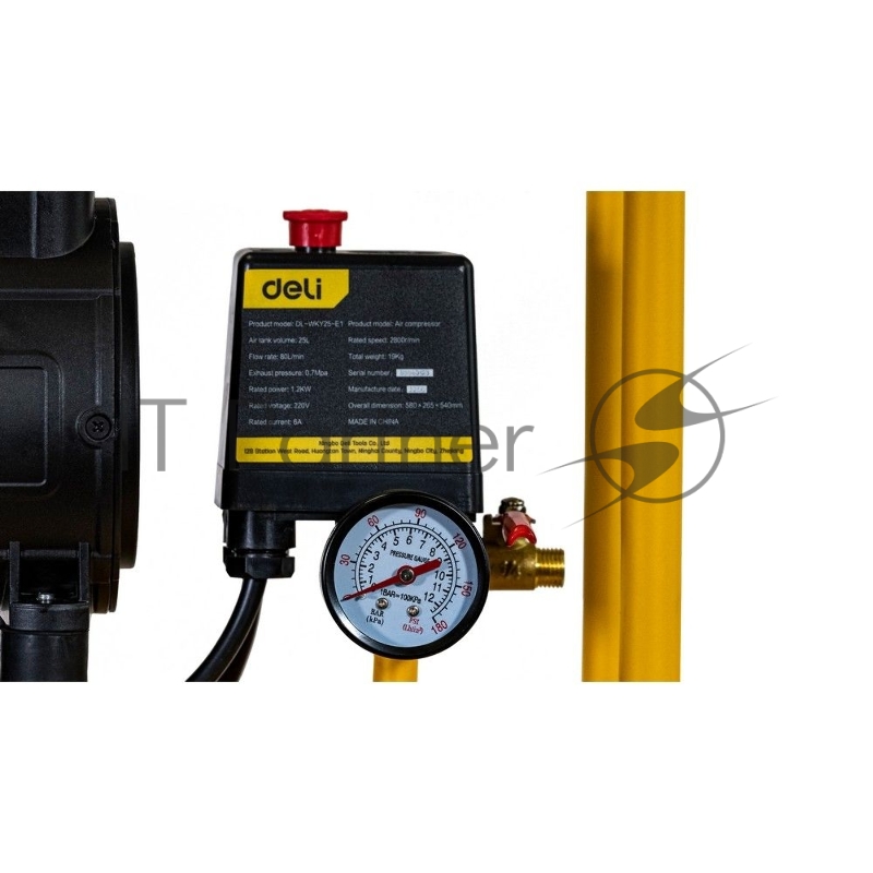 Компрессор воздушный безмаслянный Deli DL-WKY25-E1 (мощность 1,2кВт, 25литров, 80л/мин, 7атм, 2800об/мин)