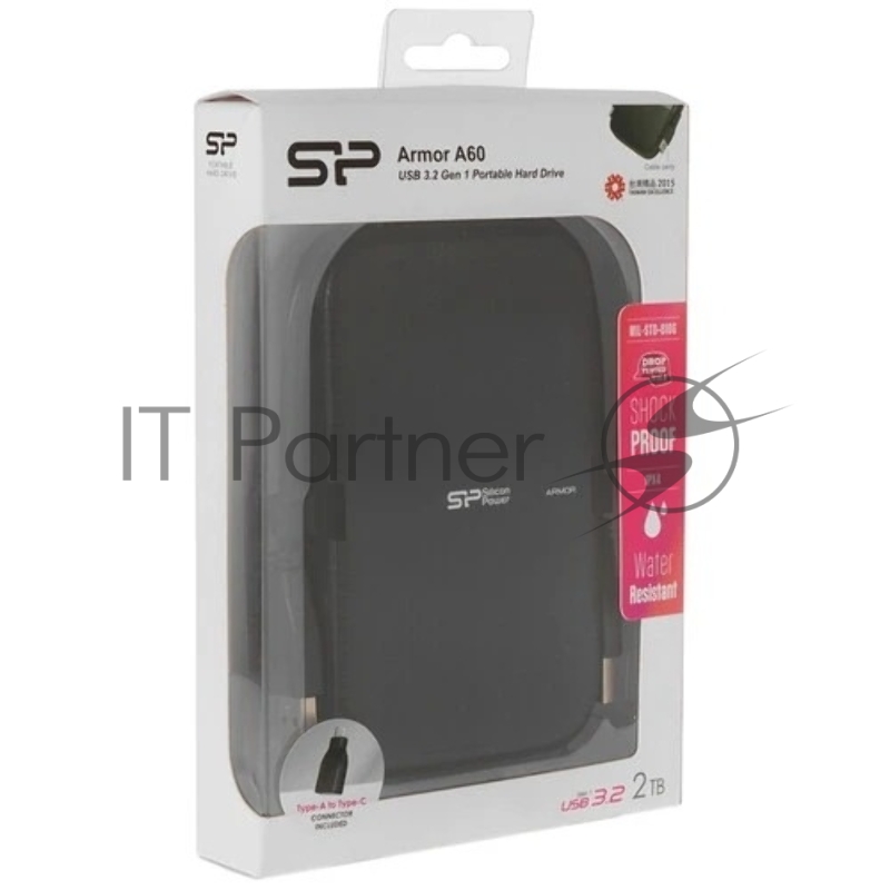 Внешний жесткий диск Silicon Power Armor A60 2Tb USB 3.2, Shock-Resistant, IPX4, Black