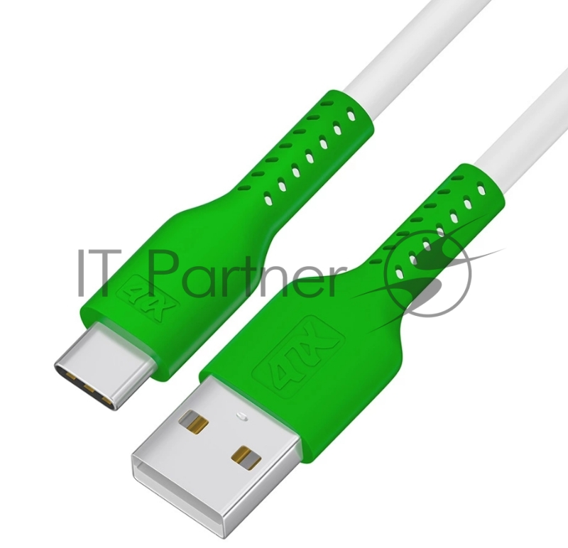 Кабель 0.5m TypeC, QC, белый, зеленый ПВХ