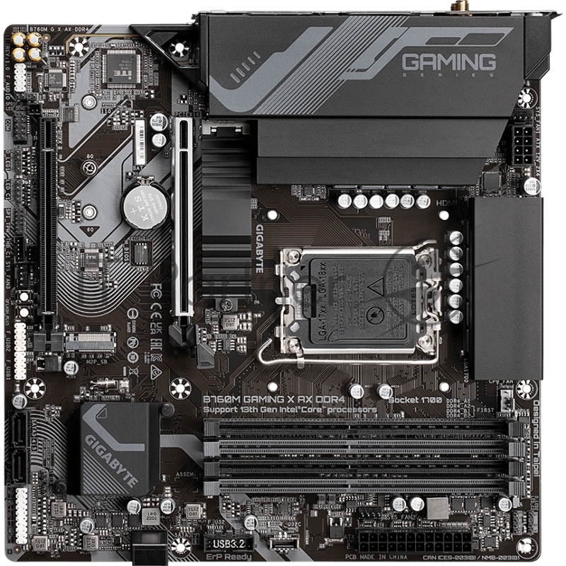 Материнская плата Gigabyte B760M G X AX DDR4 {Socket 1700, Intel®B760, 4xDDR4-3200, HDMI+DP+DP, 1xPCI-Ex16, 2xPCI-Ex1, 4xSATA3(RAID 0/1/5/10), 2xM.2, 8Ch Audio, GLan, WiFi, (2+4)xUSB2.0, (3+2)xUSB3.2, (1+0)xUSB3}