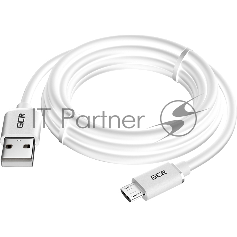 Кабель GCR 3.0m MicroUSB, белый, быстрая зарядка, 28/24 AWG, GCR-53234