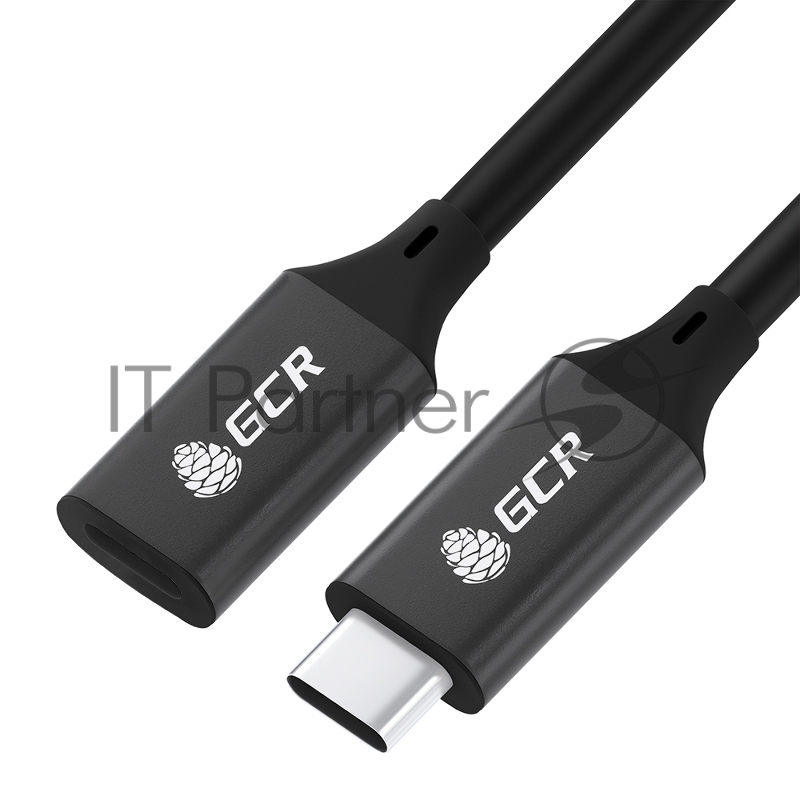 Удлинитель GCR USB 3.1 Type C-С, 2.0m черный, 100W/20V/5A, M/F, TPE, AL сase черный, экран, армированный, GCR-54077