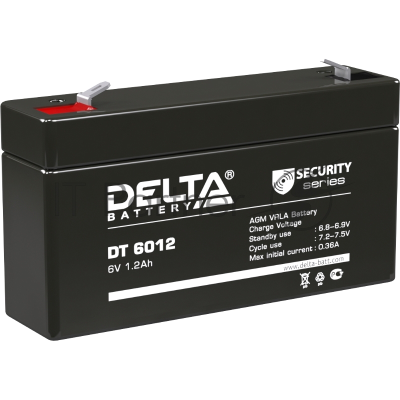 Аккумуляторная батарея/ Battery Delta DT 6012, voltage 6V, capacity 1.2Ah, 97х24х58mm