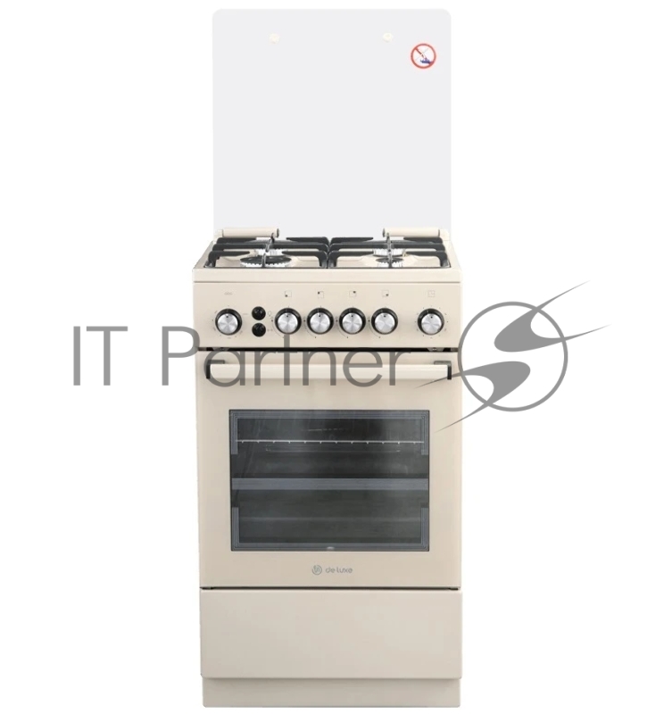 Плита Газовая De Luxe 5040.40г (кр) ЧР-016 бежевый (стеклянная крышка) реш.чугун