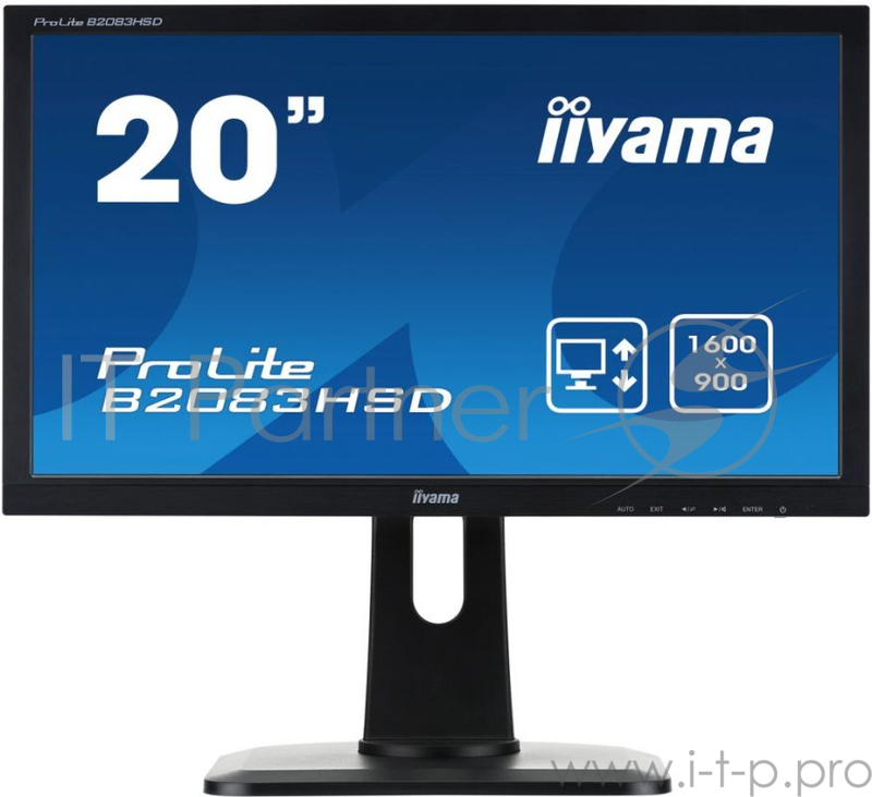 Монитор Iiyama 19.5 B2083HSD-B1 черный TN+film LED 5ms 16:9 DVI M/M матовая HAS Pivot 1000:1 250cd