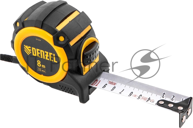 Рулетка 8м х 32мм, автоматич. фиксац., нейлон. покрытие, магнит. зацеп, двухстор. разметка// Denzel