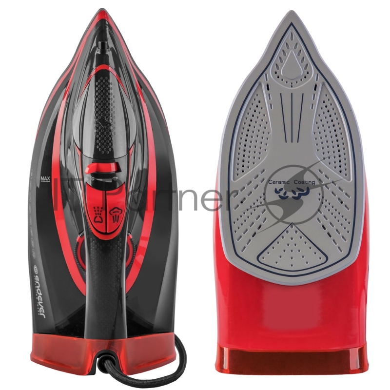 Утюг электрический Endever Delta-225, черный/красный, Мощность 2400 Вт, Подача пара 40 г/мин, Паровой удар 150 г/мин, 8 шт/уп