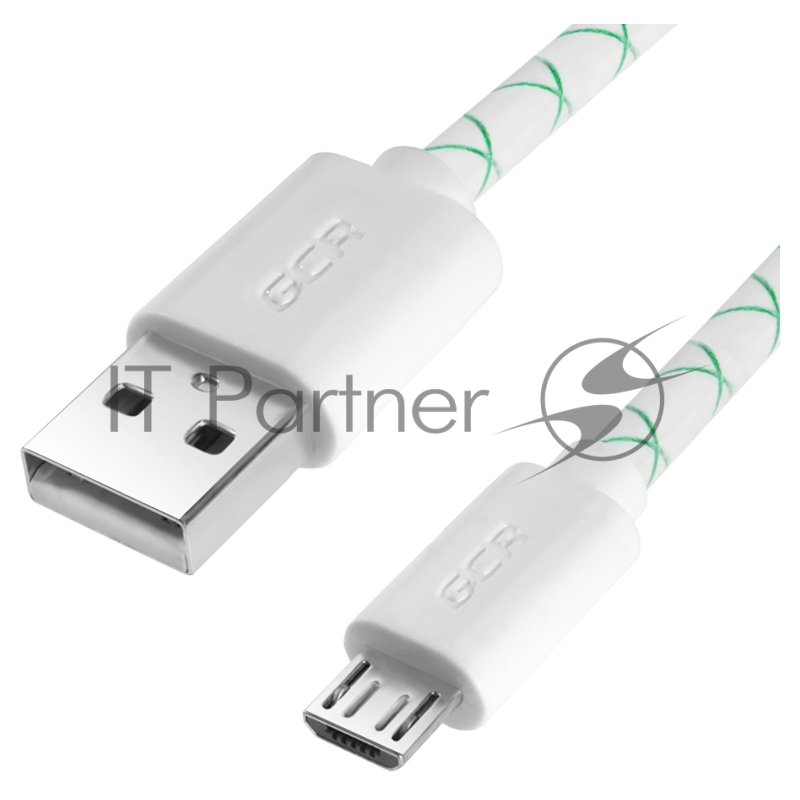 Кабель Greenconnect 2A 1.0m USB 2.0, AM/microB 5pin, бело-зеленый, белые коннекторы, 28/24 AWG, поддержка функции быстрой зарядки, GCR-UA9MCB3-BD-1.0m, морозостойкий.