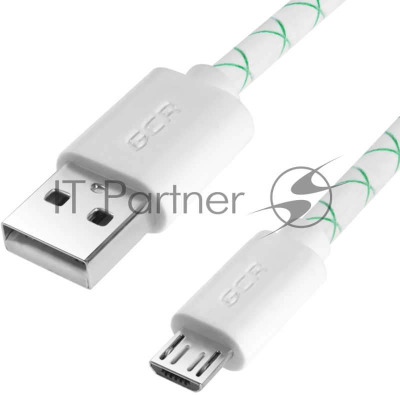 Кабель Greenconnect 2A 1.0m USB 2.0, AM/microB 5pin, бело-зеленый, белые коннекторы, 28/24 AWG, поддержка функции быстрой зарядки, GCR-UA9MCB3-BD-1.0m, морозостойкий.