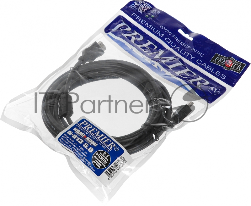 Кабель соединительный аудио-видео Premier 5-813 HDMI (m)/HDMI (m) 5м. феррит.кольца Позолоченные контакты черный