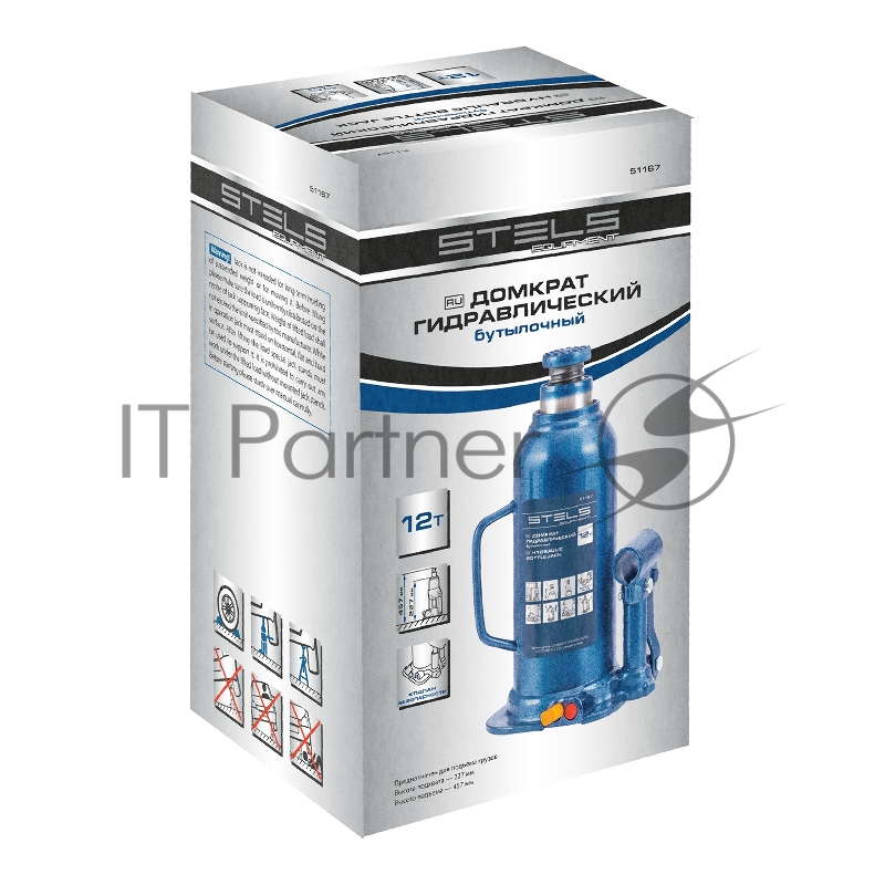 Домкрат гидравлический бутылочный, 12 т, h подъема 227–457 мм// Stels