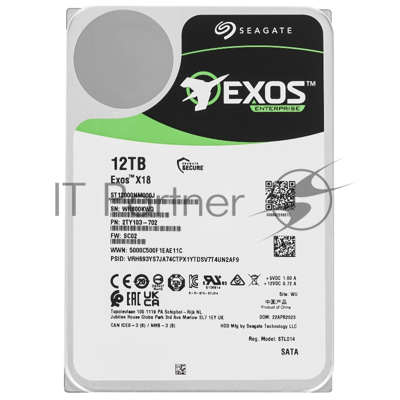 Жесткий диск Seagate Exos X18 3.5 12TB ST12000NM000J SATA 6Gb/s, 7200rpm, 256MB, 550/600, Bulk