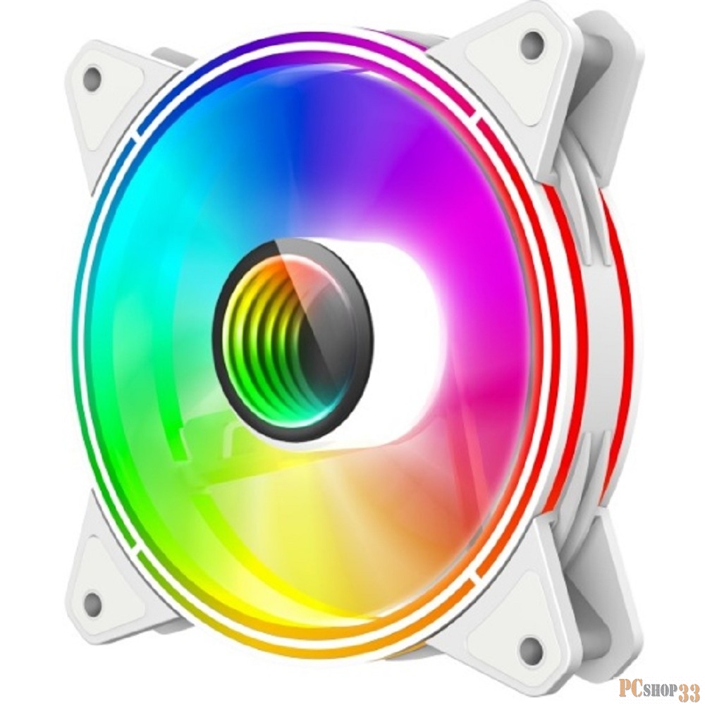 Кулер для корпуса ПК Gamemax FN-12Rainbow-Q-Infinity White, 12CM white ARGB Rainbow Infinity, Quad-ring, 3pin+4Pin connector