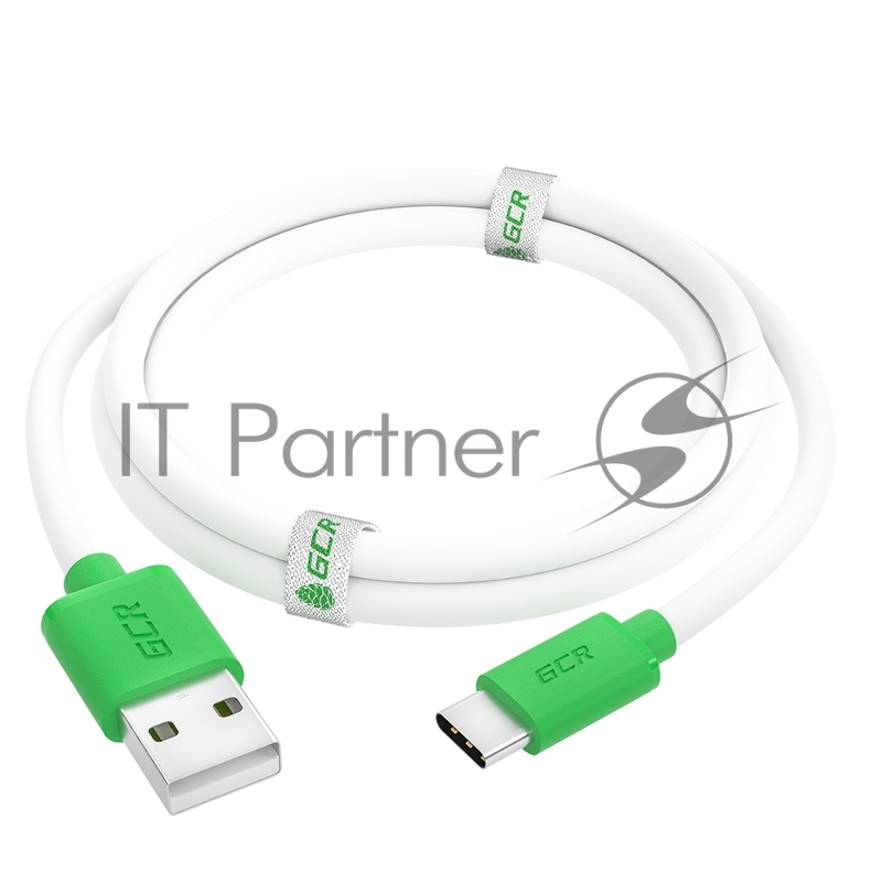 Кабель GCR QC 1.0m, TypeC, быстрая зарядка, белый TPE, зеленые коннекторы, 28/22 AWG, GCR-52719